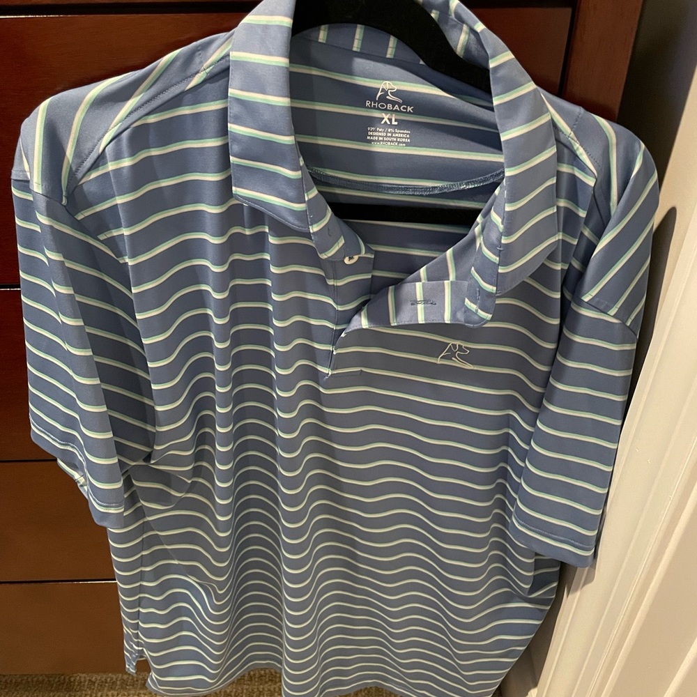 Rhoback Blue and Green Striped Sport Polo Size XL